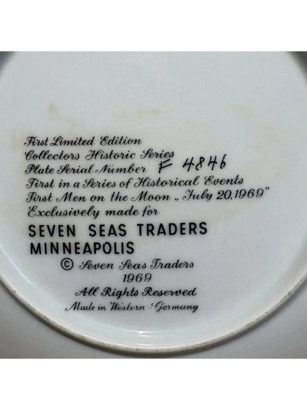 Vintage Apollo 11 First Man on the Moon Souvenir Plate 1st Limited Edition F486